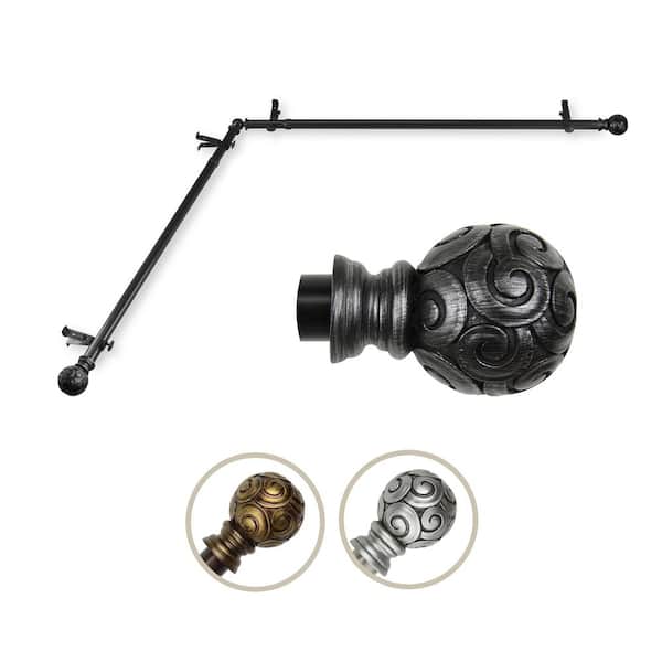 Rod Desyne 13/16" Dia Adjustable 66" to 120" Single Corner Window Curtain Rod in Black with Bonbon Finials