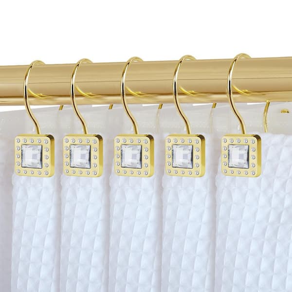 Utopia Alley Double Shower Curtain Hooks for Bathroom, Rust Resistant  Shower Curtain Hooks Rings, Crystal Design, Set of 12, Gold HK22GD - The  Home Depot