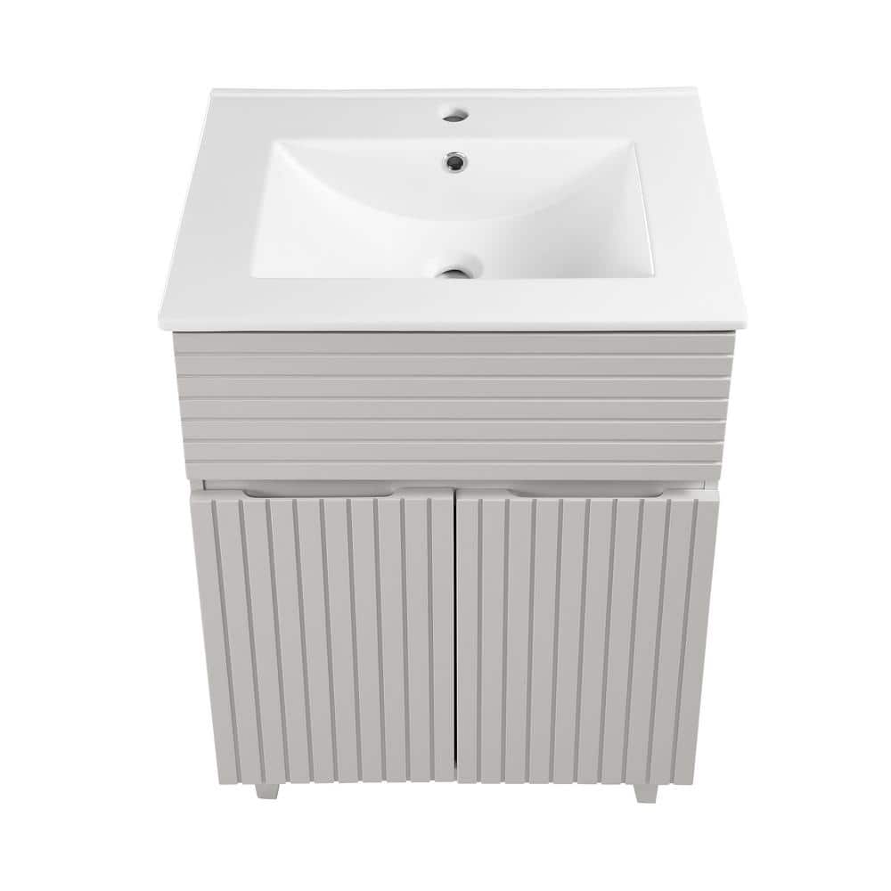 Bernay 24" Light Gray Freestanding Bathroom Vanity with Ceramic Top