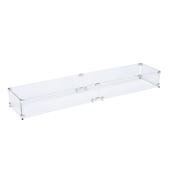 Celestial Fire Glass 53 in. x 11 in. Tempered Glass Fire Pit Wind Guard for 48 in. x 6 in. Rectangular Drop-In Fire Pit Pan