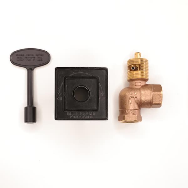 Blue Flame Square Universal Gas Valve Flange and 3 in. Valve Key with 1/2 in. Quarter Turn Angled Valve 150,000 BTU in Flat Black