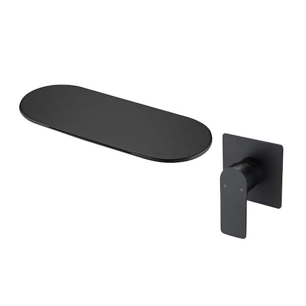 Lukvuzo Waterfall Single Handle Wall Mounted Bathroom Faucet and Hot and Cold Indicator in Matte Black