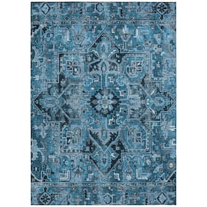 Denim and Gray 9 ft. x 12 ft. Woven Oriental Rectangle Indoor/Outdoor Area Rug