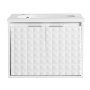 24 in. Wall Mounted Bath Vanity with Drop-Shaped White Resin Top in White