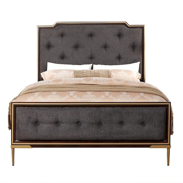 Acme Furniture Eschenbach Charcoal Fabric and Cherry Queen Bed
