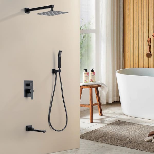 Single Handle 1-Spray Tub and Shower Faucet Handheld Shower Combo with 10 in. Shower Head in Brushed Nickel