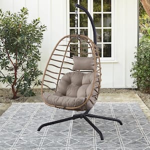 Belize 1 Person Natural Wicker Patio Swing with Taupe Cushion