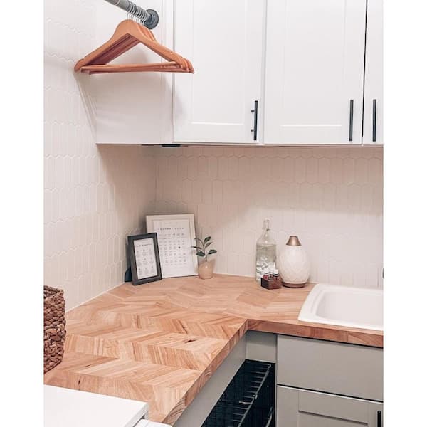 HARDWOOD REFLECTIONS 8 ft. L x 25 in. D Unfinished Hevea Chevron Solid Wood Butcher Block Countertop With Square Edge