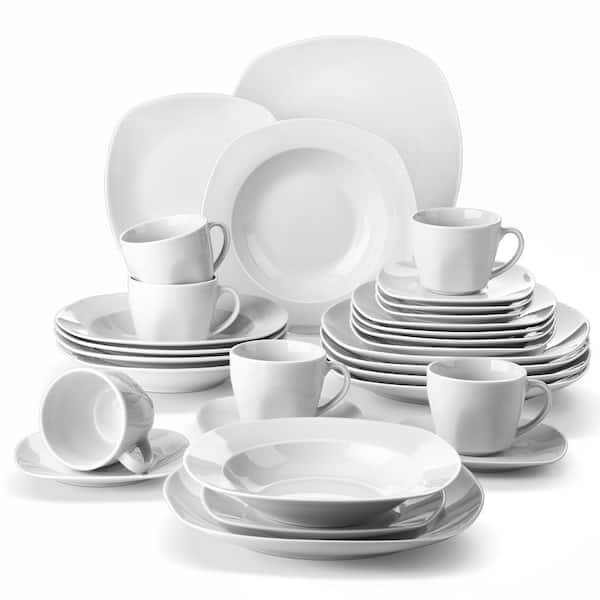 MALACASA Elisa 24-Piece Neutral White with Black Trim Porcelain