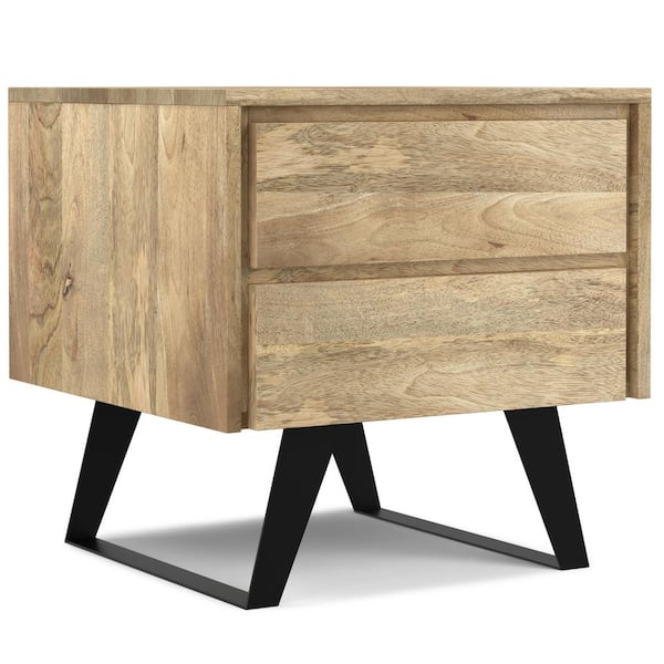 Simpli Home Lowry Solid Mango 22 in. W in Natural Rectangle Wood and Metal Modern Industrial Side Table