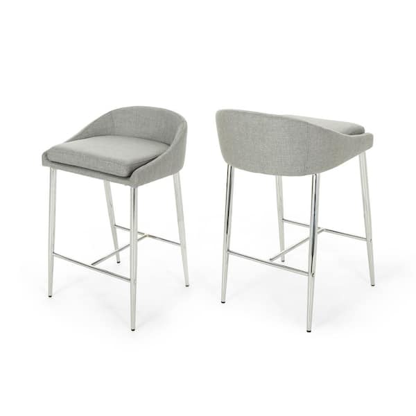 Noble House Bandini Modern 26 in. Gray Upholstered Counter Stools (Set of 2)