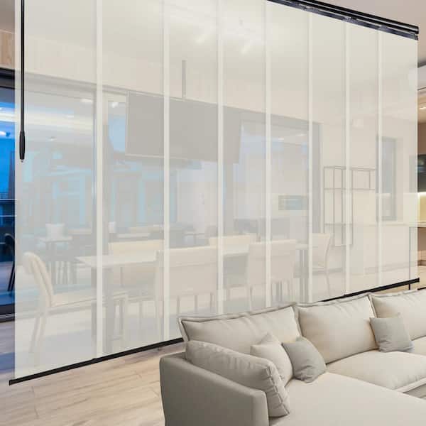 EMOH Ashy Mesh 130 in. - 175 in. W x 116 in. L Adjustable 8-Panel Black Double Rail Panel Track with 23.5 in. Slates