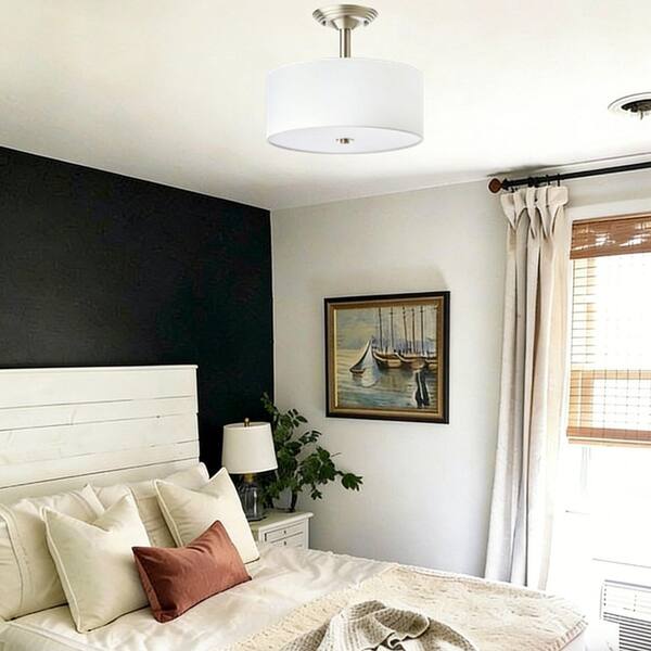 Merra 13 in. 2-Light Brushed Nickel Semi-Flush Mount Light with