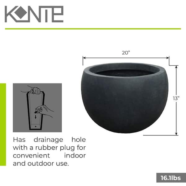 Kante Rc0049c-c60121 Lightweight Concrete Outdoor Round Bowl Planter 20 inch x 20 inch x 13 inch Charcoal