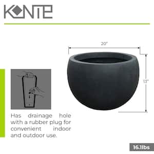 13 in. Tall Charcoal Lightweight Concrete Round Outdoor Bowl Planter