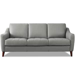 Ersa 82.5 in. Slope Arm Top Grain Leather Rectangle 3-Seater Sofa in. Silver Gray