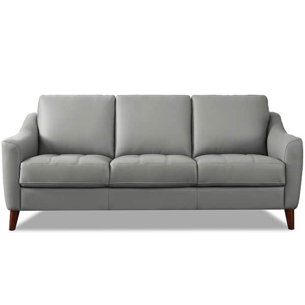 Hydeline Ersa 82.5 in. Slope Arm Top Grain Leather Rectangle 3-Seater Sofa in. Silver Gray