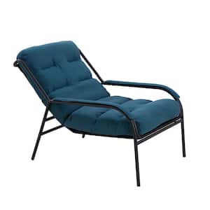 TD Garden Metal Lounge Outdoor Chair Ergonomic Comfort with Blue Cushion
