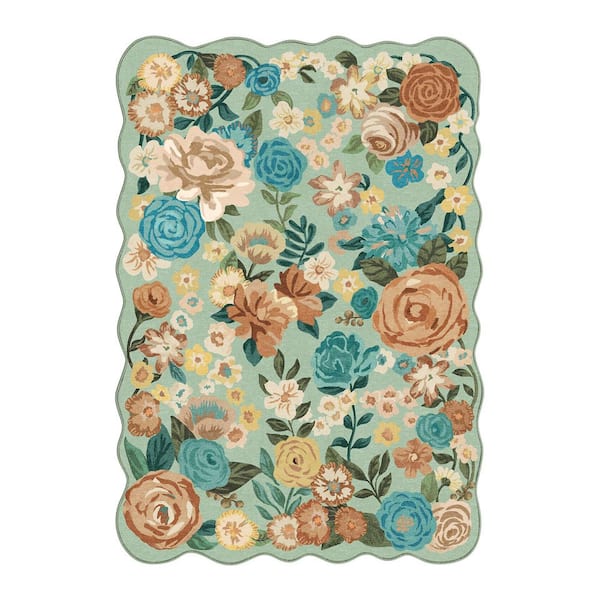 HaiiMeid Bella Green 8 ft. x 10 ft. Floral Washable Area Rug