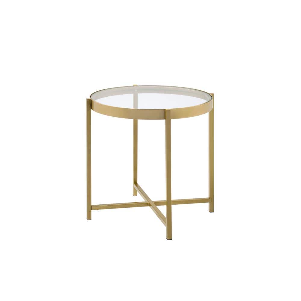 Charrot 24" Round Gold Metal and Glass End Table