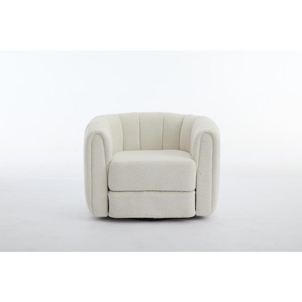 Zeus & Ruta White Metal Teddy Swivel Modern Round Armchairs Outdoor Lounge Chair with White Cushions