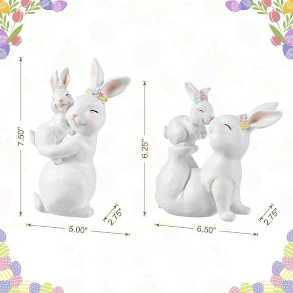 Glitzhome 7.50 in. H Easter Resin Bunny Mom and Baby Table Decor