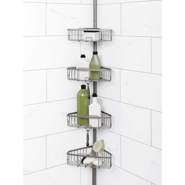 Lilyvane Shower Caddy Corner Tension Pole,54 to 125 Inch Stainless Steel  Adjustable Floor to Ceiling Corner Shower Caddy Stand for Bath Inside  Shower