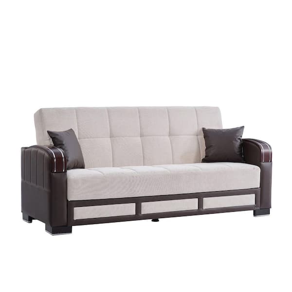 Maya Collection Convertible 87 in. Cream Chenille 3-Seater Twin Sleeper Sofa Bed with Storage