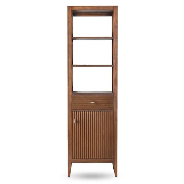21 in. W x 17 in. D x 72 in. H Brown Freestanding Linen Cabinet with Soft Close Door in Linear Walnut