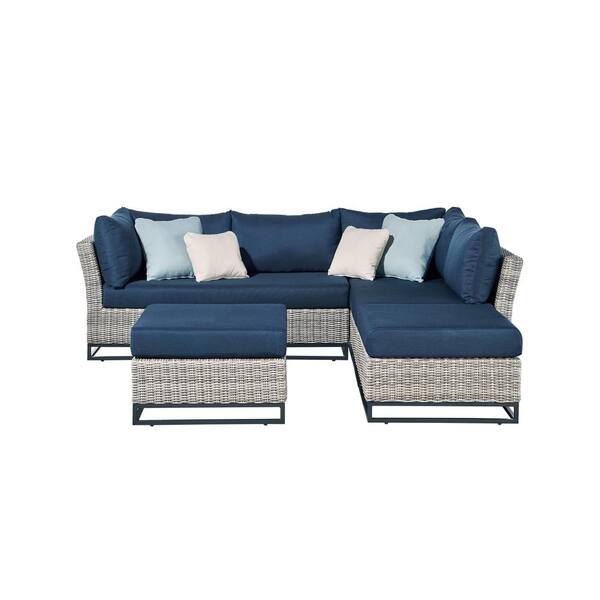 OVE Decors Torrance II Aluminum Frame Outdoor Sectional with Blue Cushions