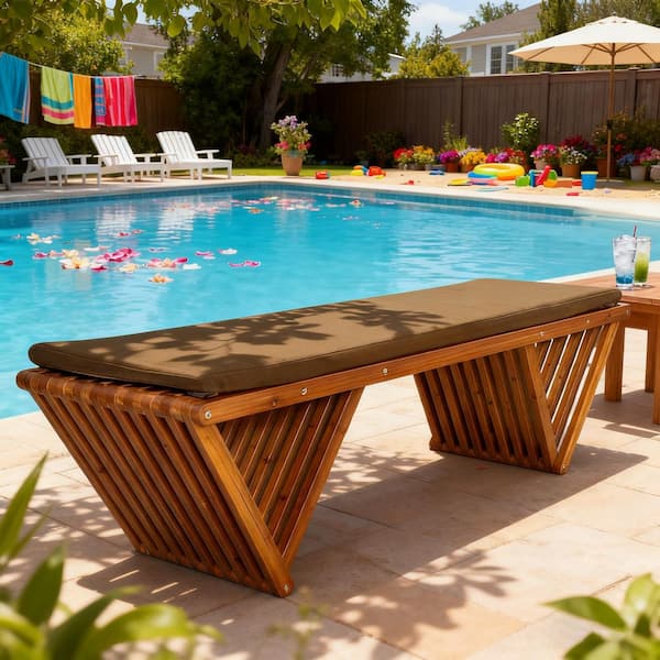 62.8 in. 2-Person Cedar Tone Solid Fir Wood Outdoor Bench with Weatherproof Cushion, Coating with Wood Varnish