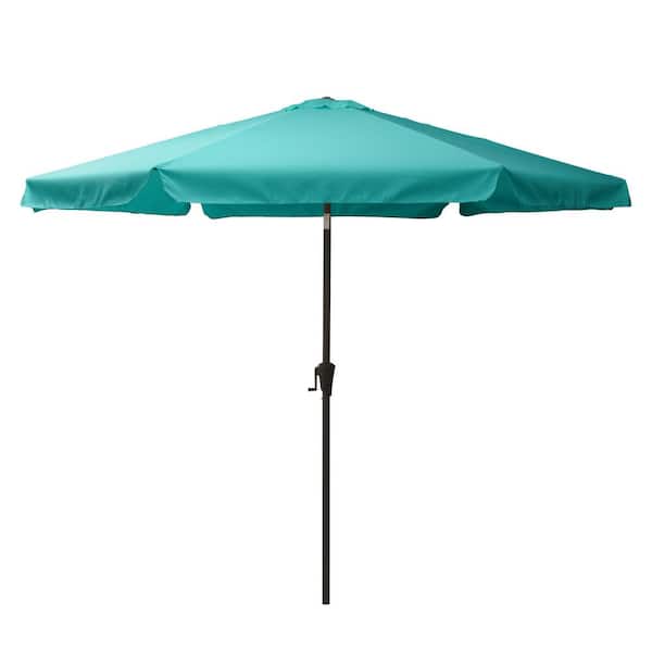 CorLiving 10 ft. Steel Market Crank Open Patio Umbrella in Turquoise Blue