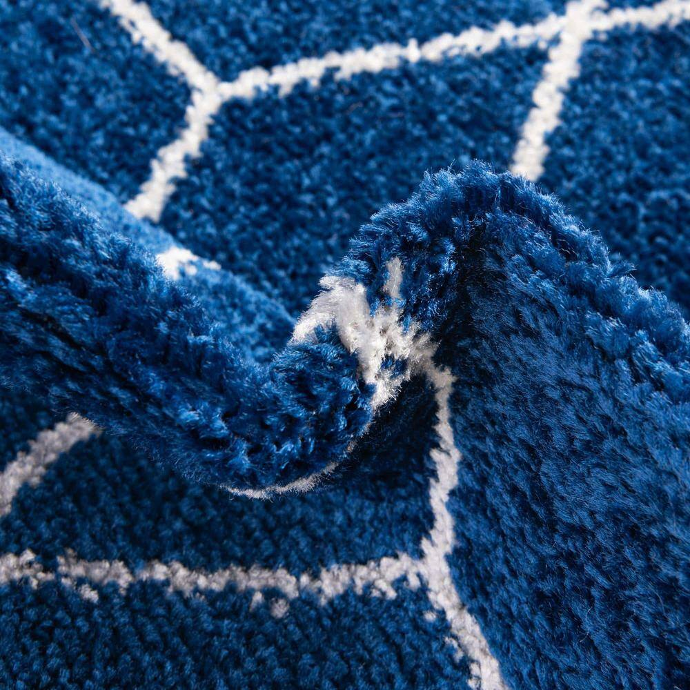 Navy Blue Trellis 8' x 10' Easy-Care Synthetic Area Rug