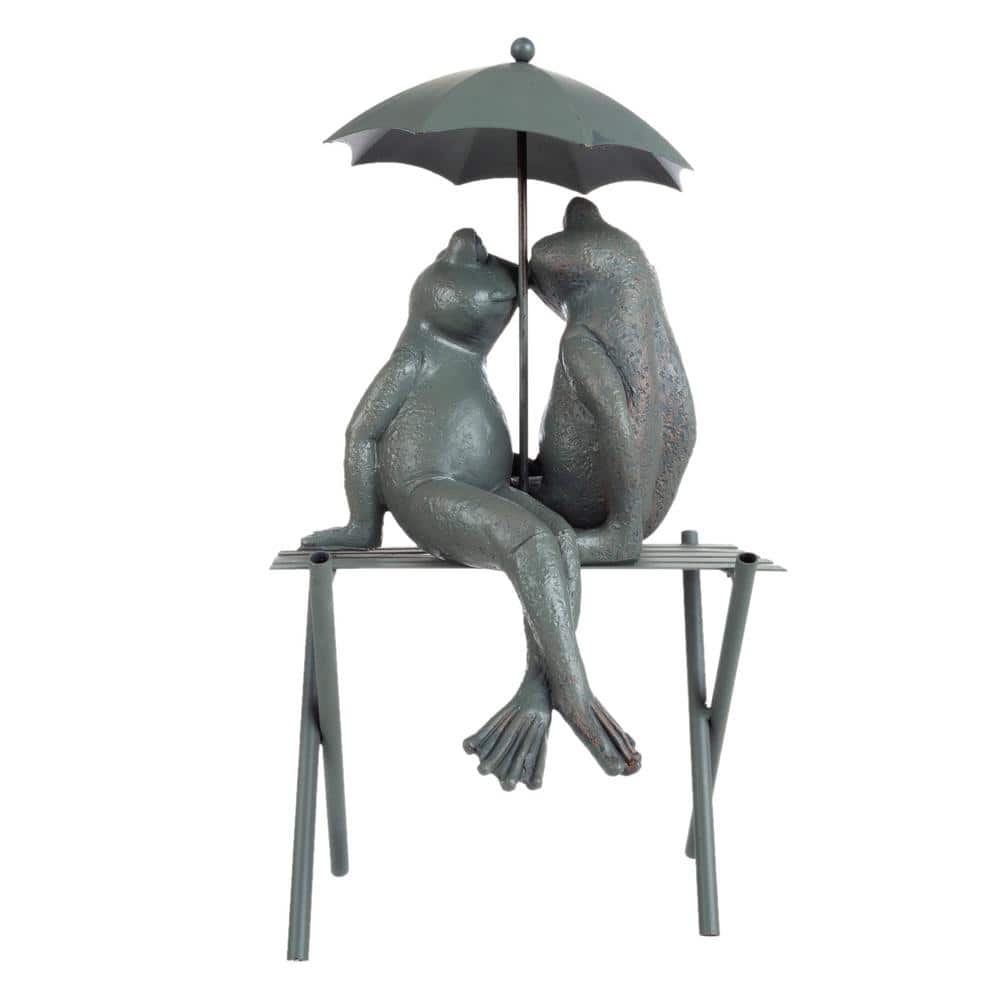 Romantic Frog Couple Polyresin Garden Statue with Umbrella