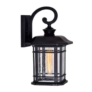 Hampton Bay Mission Style Black with Bronze Highlight Outdoor Wall Lantern  with Built-In Electrical Outlet (GFCI) 30264 - The Home Depot