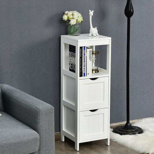 FORCLOVER 11.8 in. W x 11.8 in. D x 35 in. H White Wood Freestanding Bathroom Multifunctional Linen Cabinet with 2 Drawers