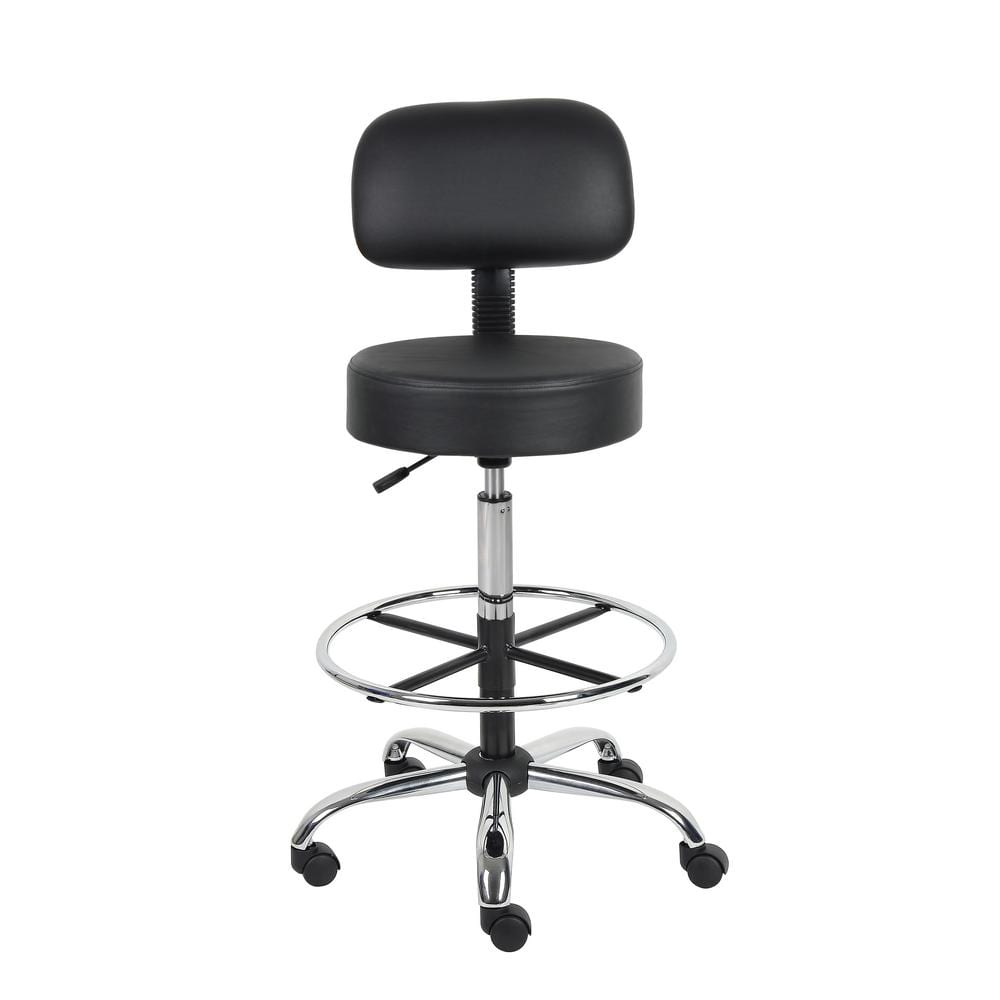 Adjustable Black Leather Medical Drafting Stool