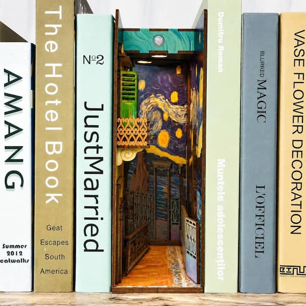 Multicolor Vincent s World Wood DIY Book Nook Kit with Auto Sensor