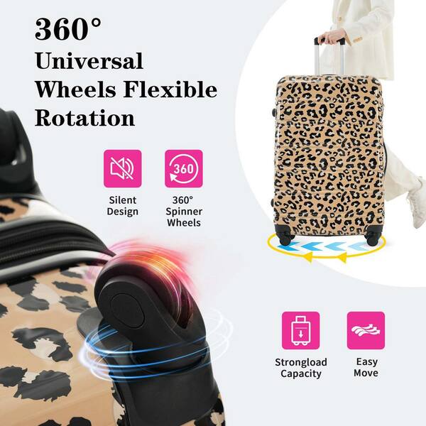 Polibi 3-Piece Brown Leopard Hardshell Luggage Set with TSA Lock