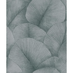 Kumano Collection Silver Textured Palm Leaf Glitter/Shimmer Finish Non-Pasted Vinyl on Non-Woven Wallpaper Roll