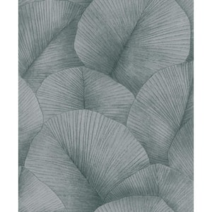 Kumano Collection Silver Textured Palm Leaf Glitter/Shimmer Finish Non-Pasted Vinyl on Non-Woven Wallpaper Sample