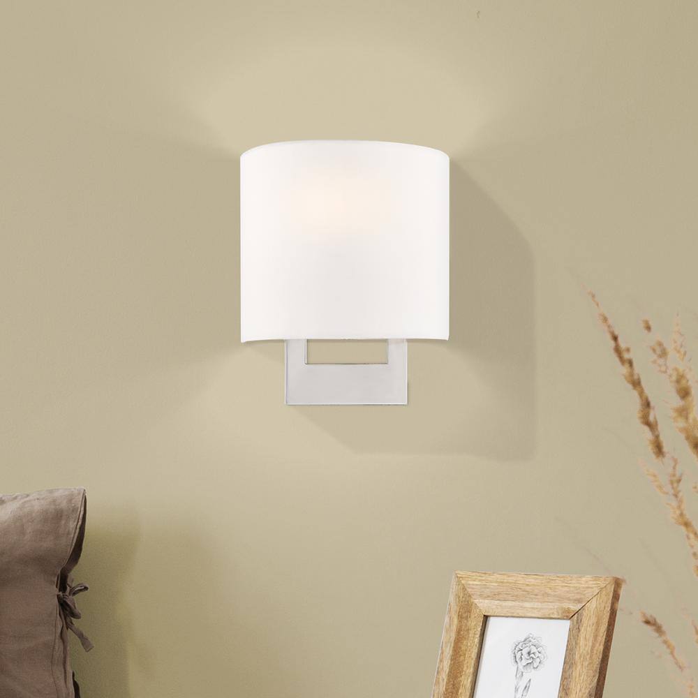 Elegant Brushed Nickel 1-Light Wall Sconce with Off-White Shade