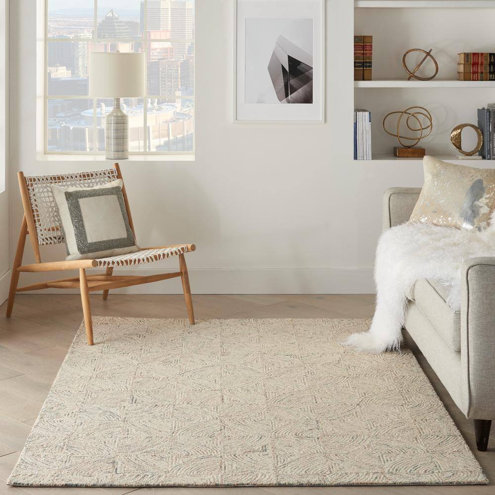 Ivory Multicolor Hand-Tufted Wool Area Rug 5' x 7'