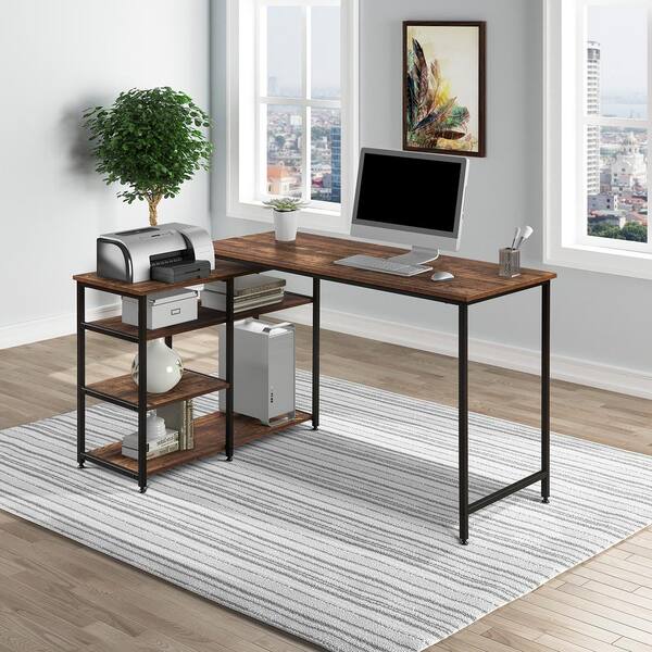 47” Industrial Corner Desk Large Workstation Space-Saving Desk for Home Office HILERO L-Shaped Computer Desk Rustic Brown 
