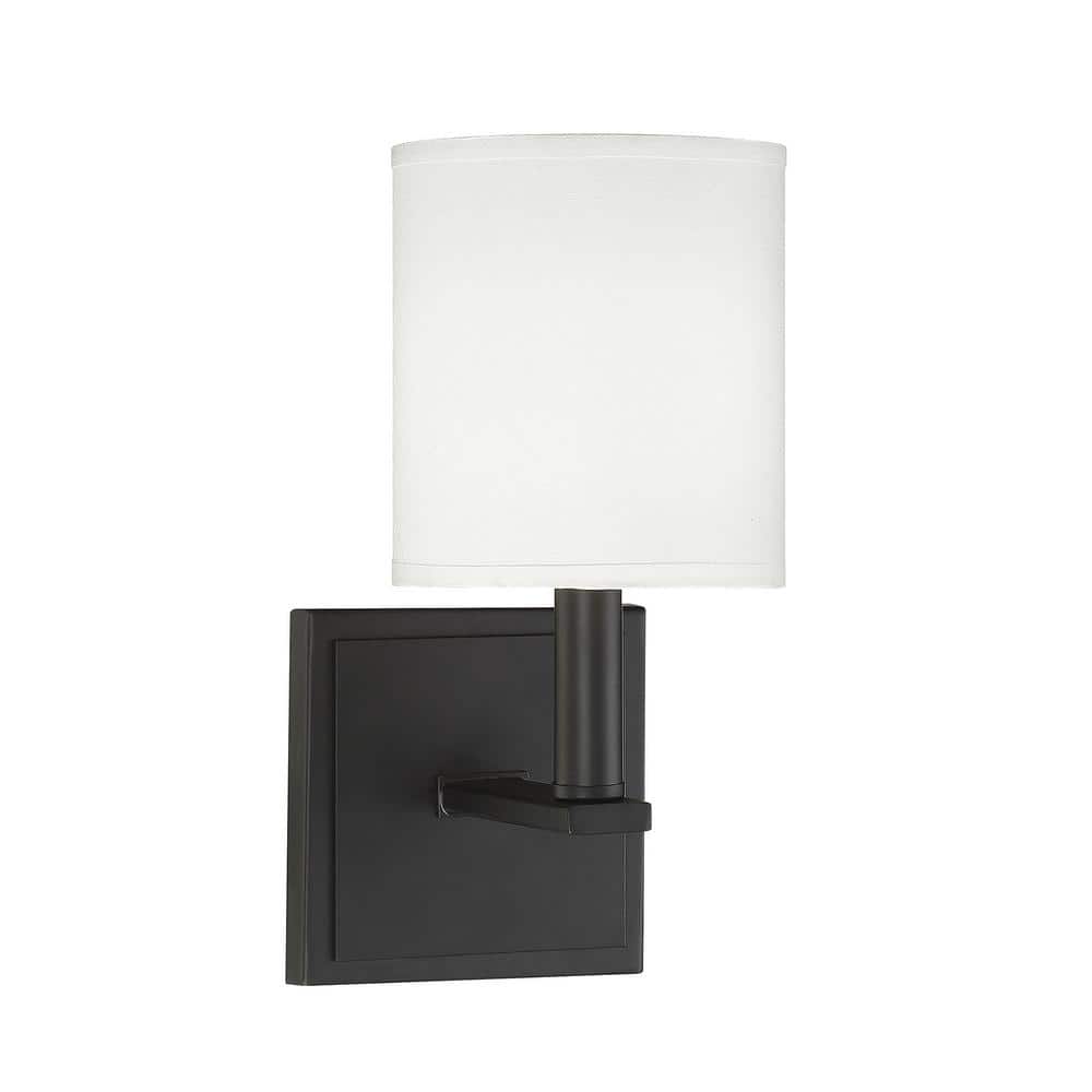 Waverly Matte Black 1-Light Wall Sconce with White Shade
