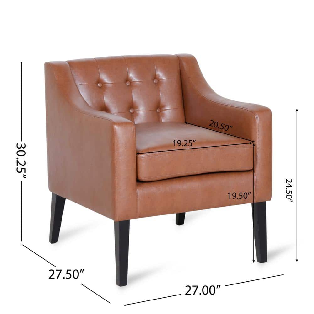 Espresso and Cognac Brown Faux Leather Accent Chair with Tufted Detail