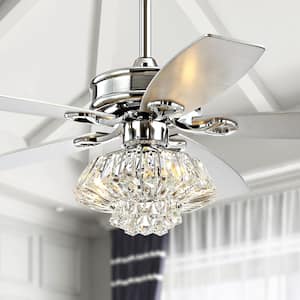 Kate 48 in. 3-Light Chrome Glam Crystal Drum LED Ceiling Fan with Light and Remote