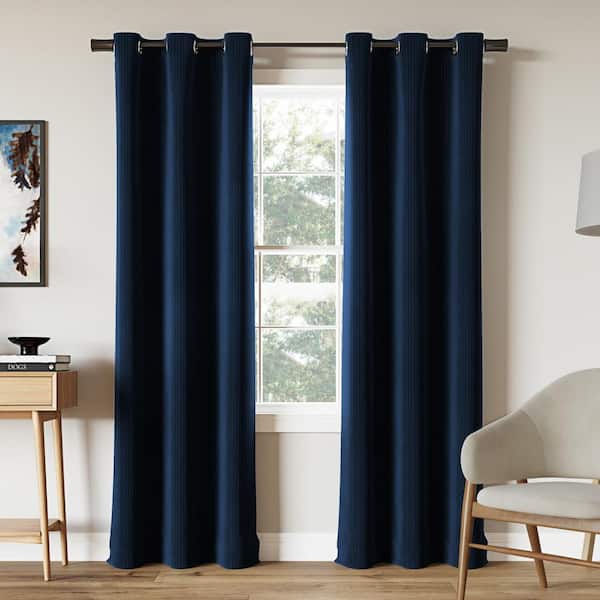 Sun Zero Cascade Pleated Velvet Navy Blue Polyester 40 in. W x 84 in. L Grommet Blackout Curtain (Single Panel)