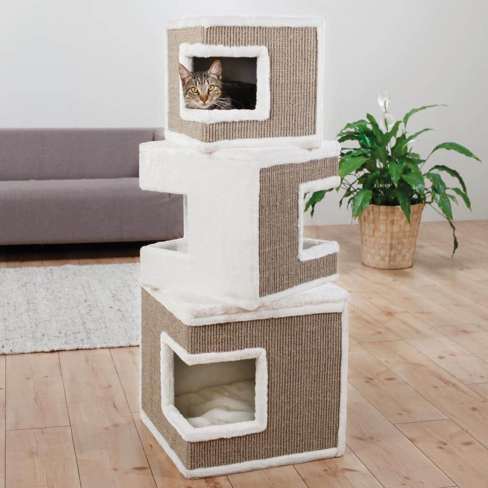 Lilo 48.4" Light Brown and White Sisal 3-Story Cat Tower