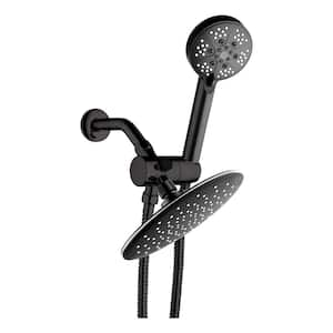 Two-in-One 5 Spray Shower Set with Super Thin 8 in. Round Rain Shower Head Shower Arm & Steel Hose in Matte Black